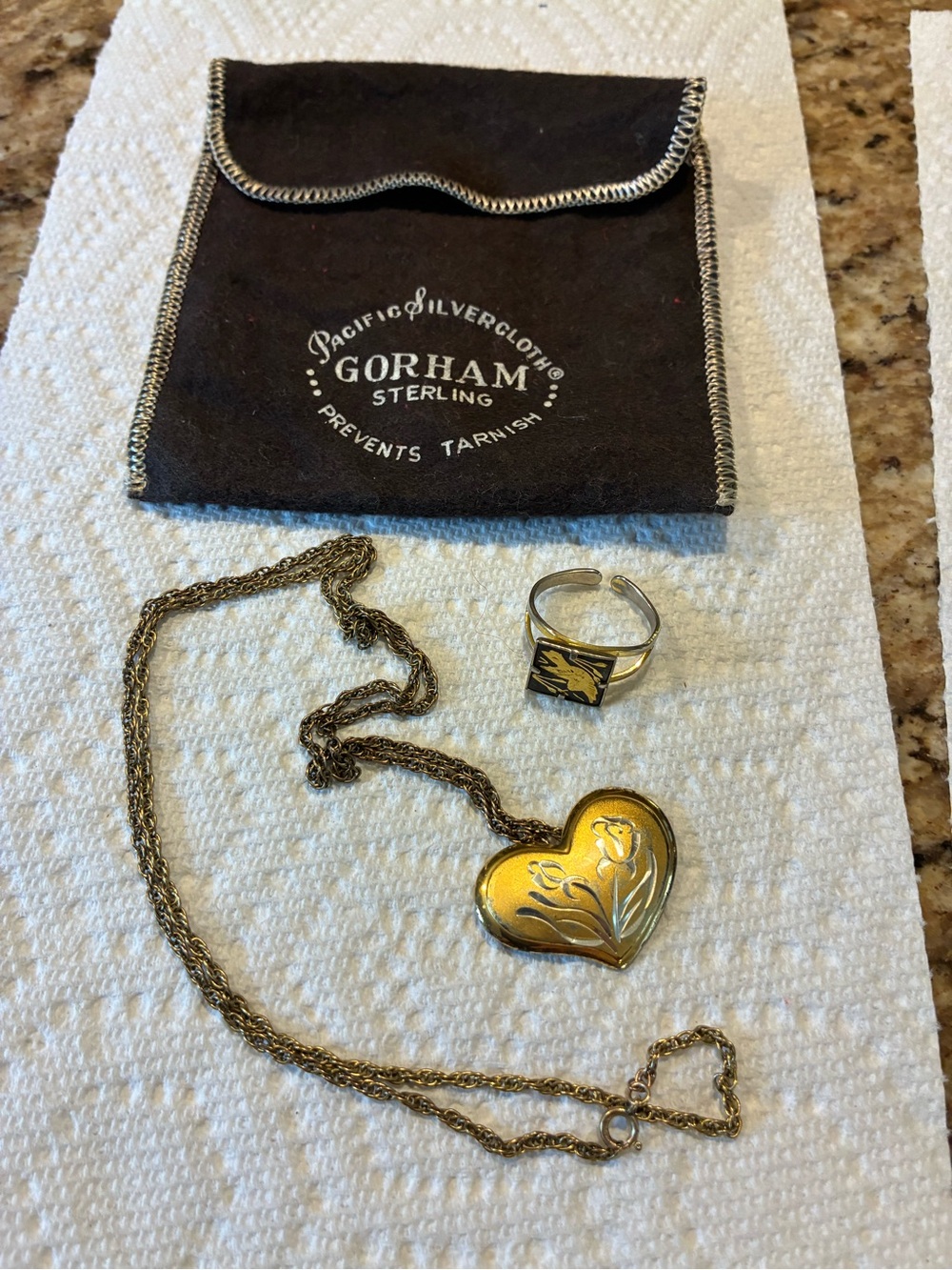 Gorham Sterling Vermeil heart pendant necklace and ring
